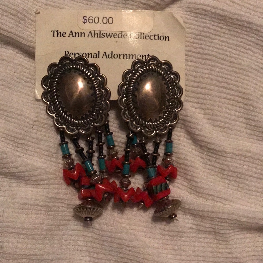 Sterling silver, turquoise and coral earings
